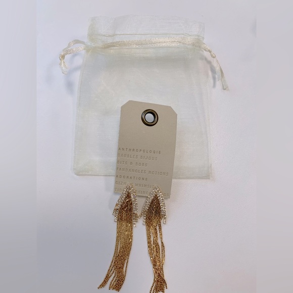 Anthropologie Triangle Fringe Earrings 14k gold plated NWT statement✨✨ - Picture 1 of 3